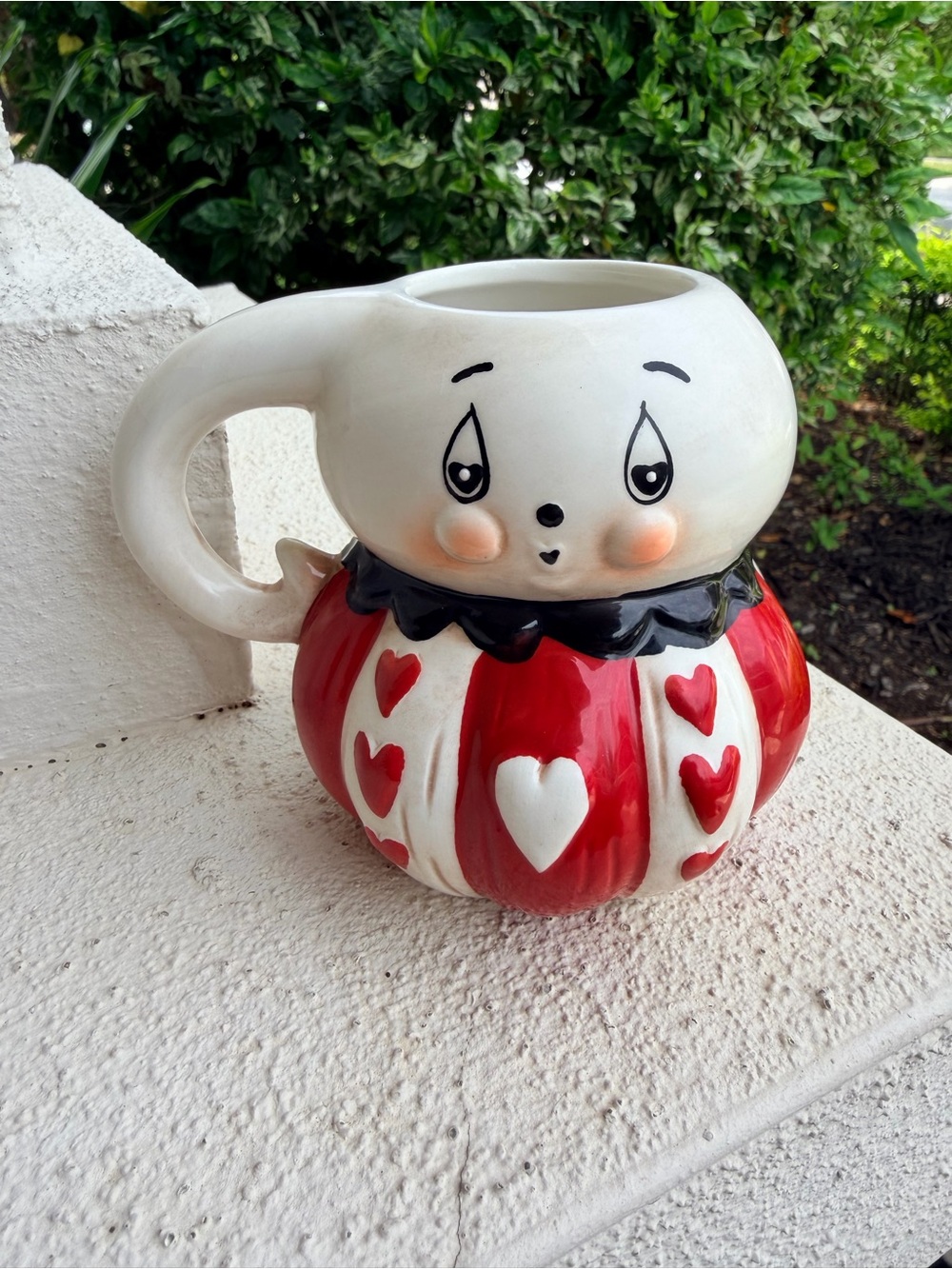 Transpac Queen of Hearts Figural Mug Red White Valentine Kitsch Face Ceramic
